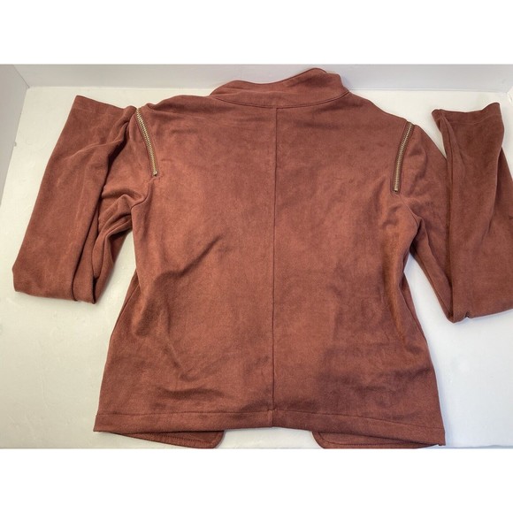 Suede Zipper Detailed Crop Biker Jacket Rust Medium Color Size Small - Picture 2 of 8